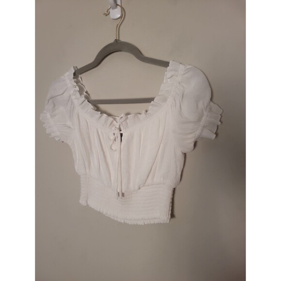 Majorelle White Cottagecore Smocked Crop Top Sz S Milkmaid Coquette Breathable - Picture 2 of 8